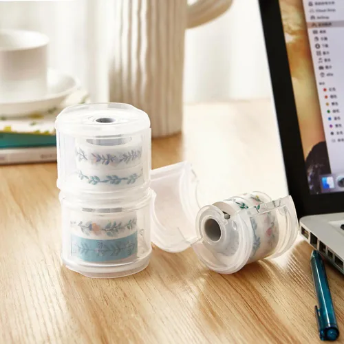 Miniatura 9 de Dreamty - 2 unidades de soporte dispensador de cinta Washi, cortador de cinta portátil redondo transparente con cubierta a prueba de polvo