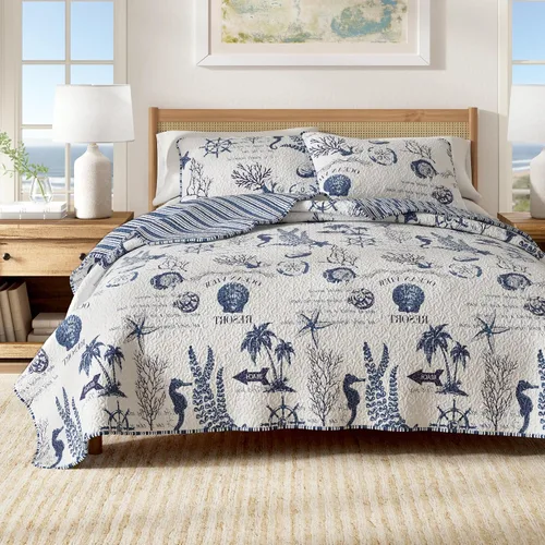 Great Bay Home - Juego de ropa de cama Coastal para cama individual/extra grande, edredón costero de verano con funda, juego de edredón reversible