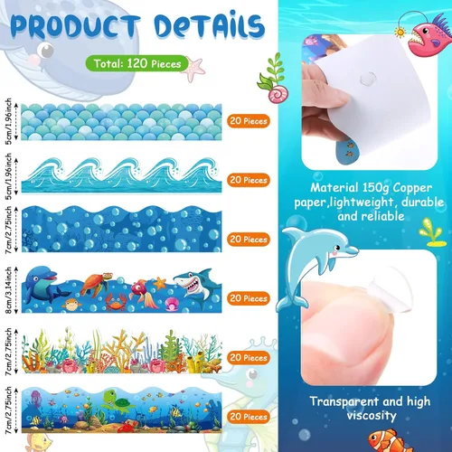 Miniatura 3 de Containlol Bordes para decoración de tablón de anuncios, 118 pies de borde festoneado con tema oceánico para tablón de anuncios de aula
