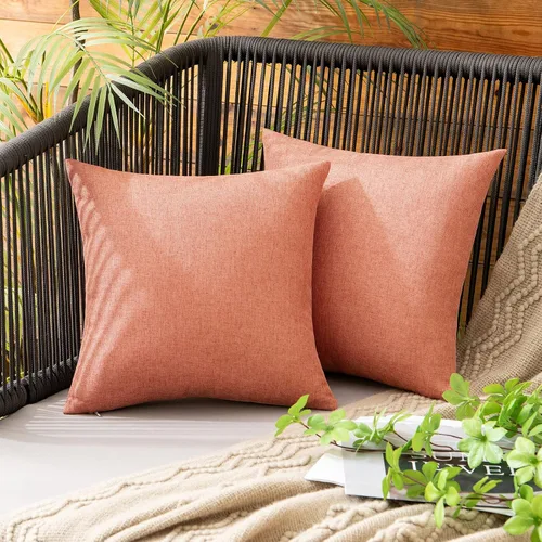 Miniatura 71 de MIULEE Paquete de 2 fundas decorativas para almohadas de exterior, sólidas, impermeables, de lino sintético, estilo granja de jardín, fundas de Óxido