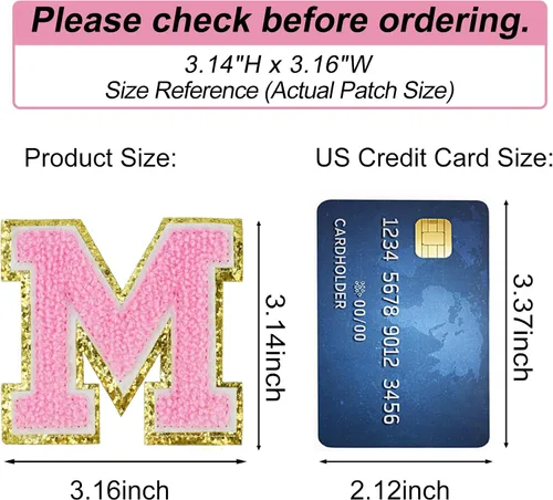 Miniatura 2 de Parches de felpilla de la letra M, apliques termoadhesivos con iniciales universitarias para chaquetas, mochilas, sombreros y bolsos, color rosa