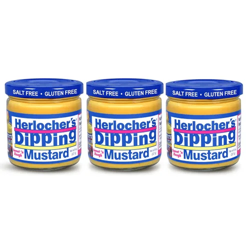 Herlocher’s Dipping Mustard – Sweet & Tangy Mustard Dip, 8 oz Jar | Gluten-Free, Salt-Free, Fat-Free | Perfect Pretzel & Snack Dip | Made in USA