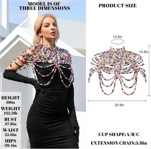 Miniatura 5 de Sujetador de cadena de cuerpo de perlas para mujer, sexy, bikini, cadena de hombro, collar de cadena para el cuerpo, cadena de moda, espectáculo