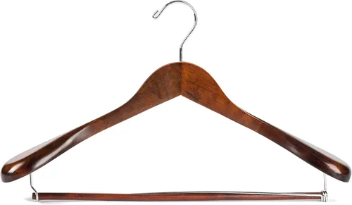 Miniatura 7 de Perchas de madera de lujo para hombros anchos, paquete de 6, con barra de bloqueo, acabado retro liso, percha de madera para traje y abrigo