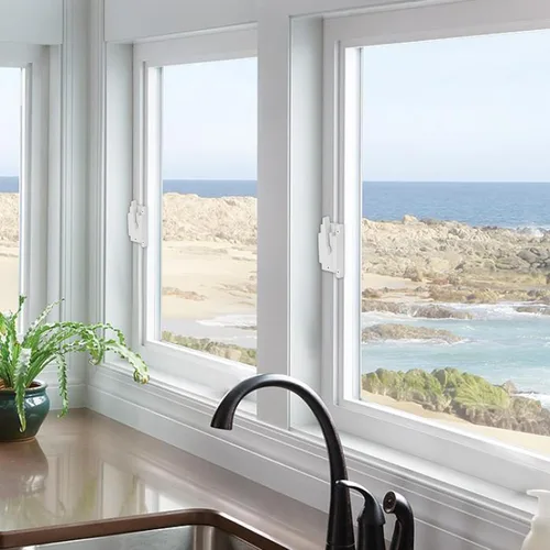 Miniatura 6 de Uenhoy Paquete de 2 cerraduras de ventana de acción de leva para ventanas dobles colgadas, cerraduras de ventana blancas para ventanas correderas