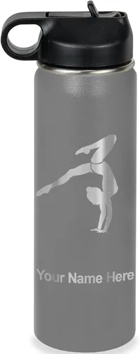 Miniatura 18 de LaserGram Botella de agua personalizada, soporte de mano de gimnasta, acero inoxidable de doble pared aislada al vacío con popote superior, regalo