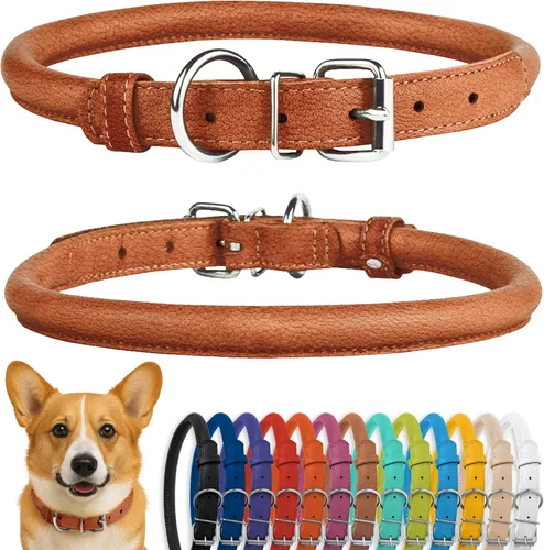 Miniatura 9 de CollarDirect Collar de perro con tachuelas, collares de cuero para mascotas para perros pequeños, medianos y grandes, acolchado suave, marrón, negro