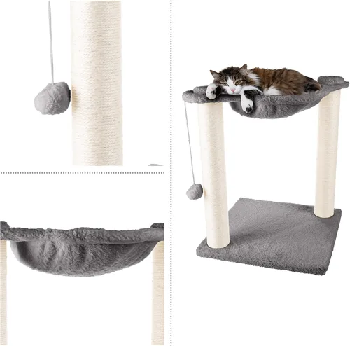 Miniatura 3 de Hamaca para gatos con postes rascadores para gatos de interior - Árbol de gato de 19 pulgadas de altura con juguete de bola colgante para gatos