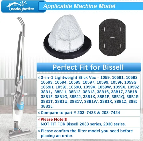 Miniatura 2 de Leadaybetter Filtro de repuesto 38B1 para aspiradora Bissell 3 en 1 38B1 38B1L 1059, comparable con la parte # 2037423 y 2037424