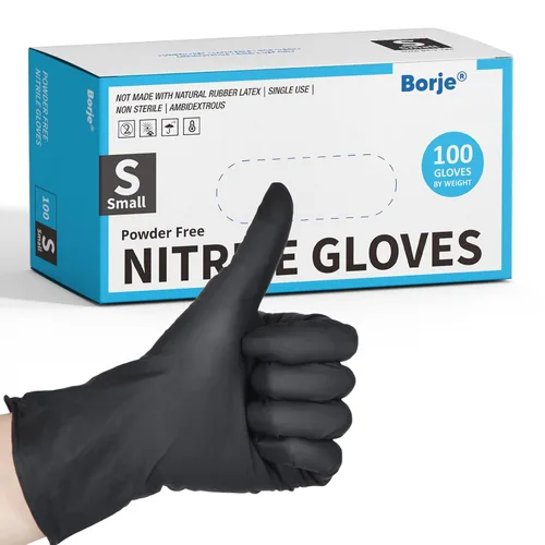 Miniatura 21 de Guantes de nitrilo Borje grandes, 100 guantes desechables, negros, sin látex y sin polvo, para examen médico, aptos para alimentos, limpieza, cocina