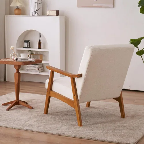 Miniatura 9 de Modern Accent Lounge Chair for Living Room, Armchair Single Solid Wood Armrest Teddy Velvet Leisure Sofa Chair Indoor Comfy Reading Chair Leisure