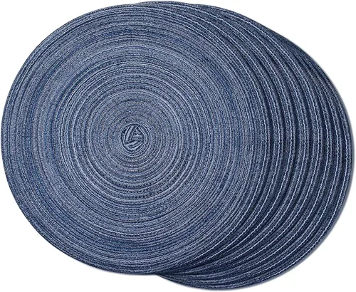 Miniatura 24 de FunWheat Juego de 4 manteles individuales redondos trenzados para mesas de comedor, manteles tejidos resistentes al calor, 15 pulgadas