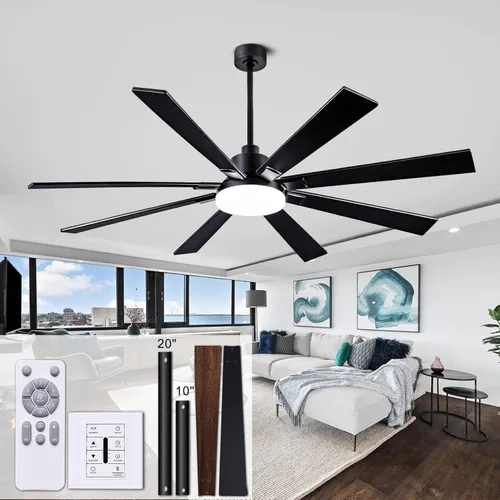 Miniatura 8 de Ventiladores de techo grandes de 72 pulgadas, ventilador de techo con control remoto e interruptor de pared, motor de CC silencioso reversible de 6