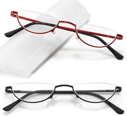 Miniatura 7 de Half Lens Reading Glasses Blue Light Blocking, Half Moon Frame Semi Rim Spring Hinge Readers with Case for Men Women