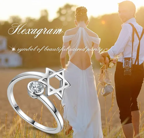 Miniatura 5 de Jewmon Anillo de plata de ley con estrella de David para mujer – Anillo ajustable Magen David – Amuleto Wicca – Regalos judíos