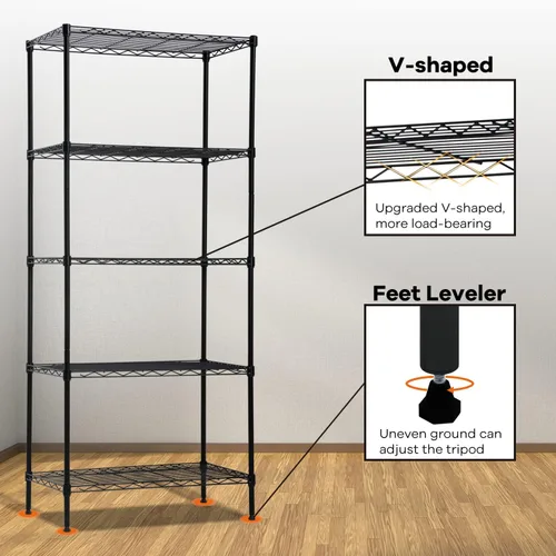Miniatura 3 de NChanmar Estantería de alambre de 5 niveles, estantes de almacenamiento de 61 x 24 x 14 pulgadas, estante de alambre resistente NSF para el hogar