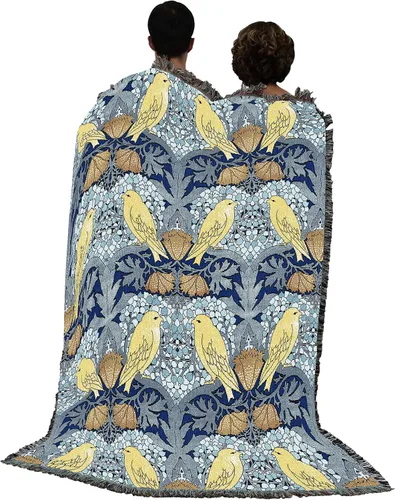 Miniatura 3 de Pure Country Weavers C.F.A. Voysey - Manta azul con diseño de pájaros y bayas, para manualidades y manualidades, manta tejida de algodón, fabricada