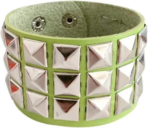 Miniatura 7 de Fuqimanman2020 1-2 PCS Pulseras Brazaletes de Cuero Genuino Gótico Punk Metal de los 80s para Hombres y Mujeres, Negro Colorido Ajustable Rock Spike