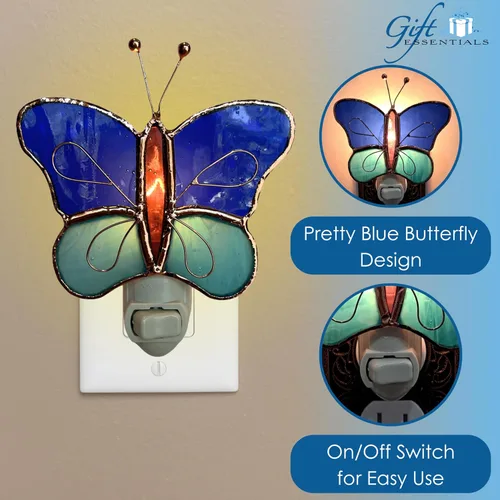 Miniatura 2 de Gift Essentials Luz nocturna enchufable de mariposas amarillas y naranjas - Luz nocturna de vidrio manchado con interruptor basculante