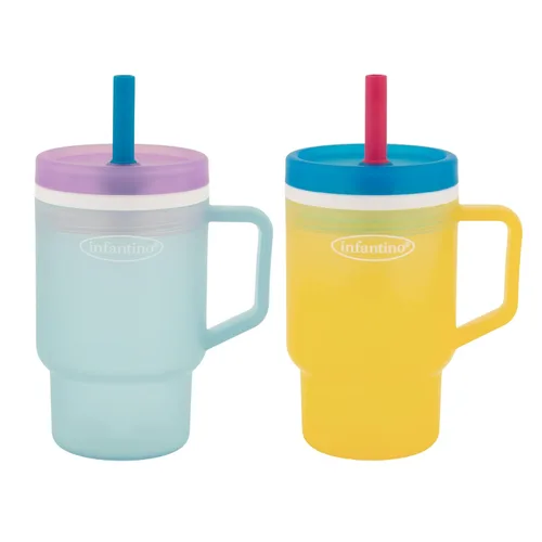 Infantino My 1st Tumbler, Vaso Entrenador de Plástico Duradero con Pajita y Asa, Resistente a Derrames, para Llevar, Taza de Transición sin BPA,