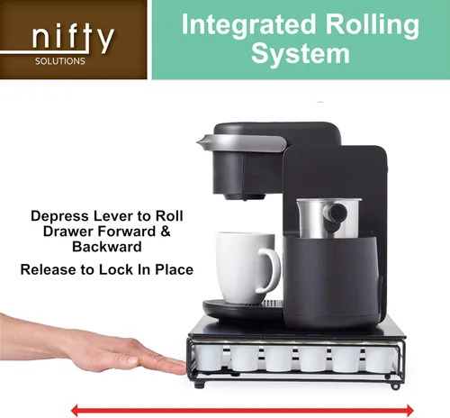 Miniatura 6 de Nifty Solutions Capacity Nifty - Mini acabado negro rodante, compatible con K-Cups, soporte de paquete de 24 cápsulas, cajón de almacenamiento