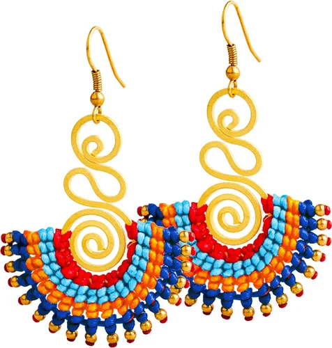 Aretes estilo bohemio por Stand Tall Accessories - Aretes colgantes dorados para mujer. Hechos a mano con cobre y colorido cordón de algodón