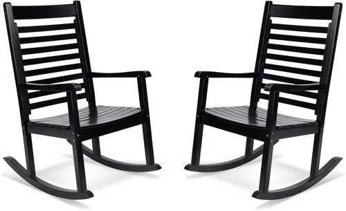 Miniatura 11 de Silla mecedora de madera moderna de Shine Company, balancín de porche ergonómico de asiento ancho, color negro