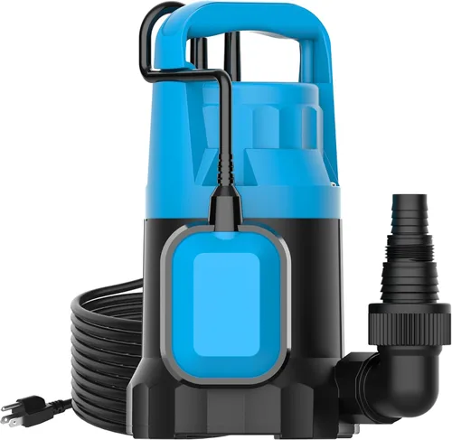 Miniatura 12 de Bomba de sumidero sumergible de 1/2 HP de 1080 GPH Bomba de agua sumergible con interruptor de flotador, bombas de utilidad para drenaje de Azul