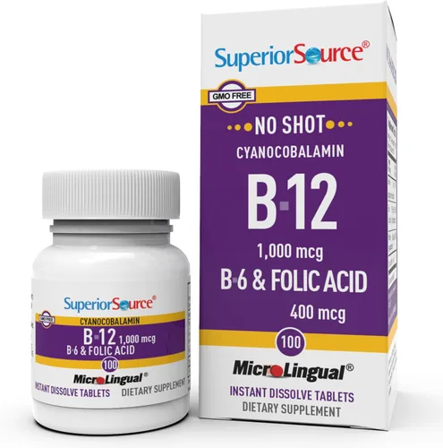 Miniatura 11 de Superior Source No Shot Vitamina B-12 Cianocobalamina 10000 mcg - Vitamina B-12 para apoyar la producción de energía, la salud del cerebro
