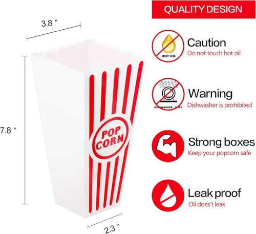 Miniatura 2 de Novelty Place Recipientes clásicos de plástico para palomitas de maíz a rayas rojas y blancas para noche de películas, 7.8 pulgadas de alto x 3.8
