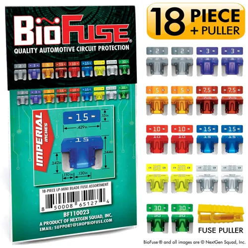 Miniatura 2 de Paquete surtido de 18 fusibles para automóvil de perfil bajo Mini ATT (juego de 18 fusibles LP-Mini Blade + extractor de fusibles) 2A 3A 5A 7.5A 10A