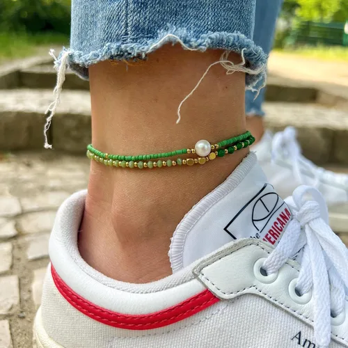 Miniatura 31 de Made by Nami Tobillera bohemia para surfista, impermeable y ajustable, con cuentas para mujer, hecha de cuerda de algodón encerado y cuentas