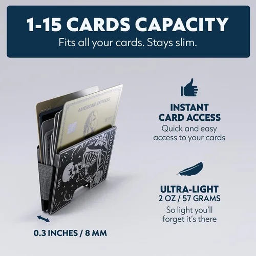 Miniatura 81 de Cartera de aluminio impresa 2.5D para hombres: clip delgado para dinero y tarjetero con barniz selectivo táctil. Bloqueo RFID mejorado, compacto