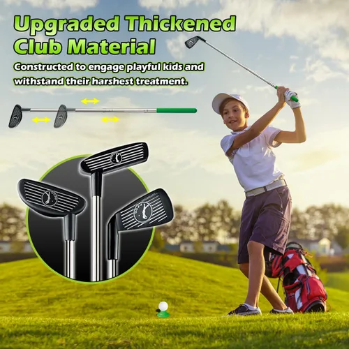 Miniatura 4 de TERRAMUS Juego de golf 3 en 1 para niños con devuelvedor automático de dinosaurio, tablero de Cornhole de golf, bolas con luz LED, alfombra de putt