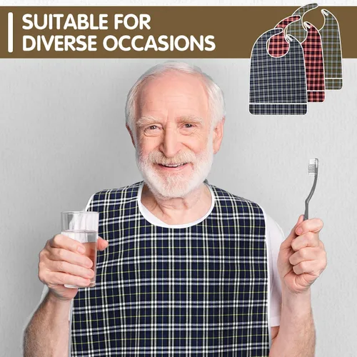 Miniatura 6 de Toulite 3 baberos para adultos para comer, baberos extra grandes para adultos para hombres mayores, babero impermeable para adultos con recogedor
