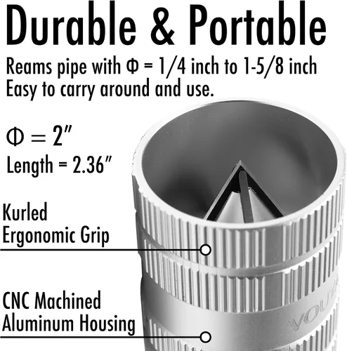 Miniatura 4 de Herramienta de desbarbado para tubería de cobre, tubo de PVC, Escariador de tubo exterior interior de metal de 1/4 a 1-5/8 pulgadas, limpiador