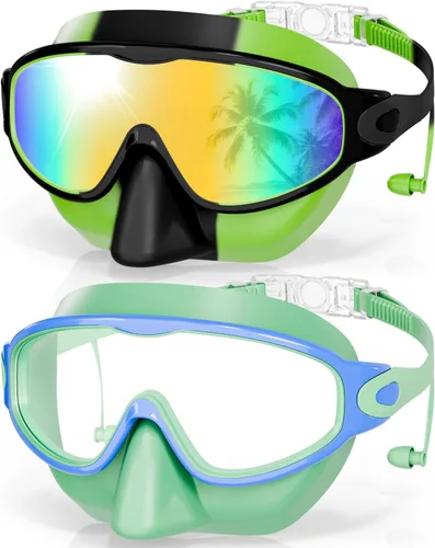 Miniatura 15 de Aegend Gafas de natación con cubierta para la nariz, paquete de 2 máscaras de natación de visión amplia, antivaho/UV