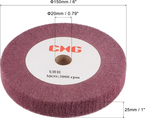 Miniatura 2 de uxcell Rueda de pulido no tejida de grano 320 de 5.906 in x 0.984 in, rueda de pulido abrasiva de alambre de nailon para acero inoxidable, cobre rojo