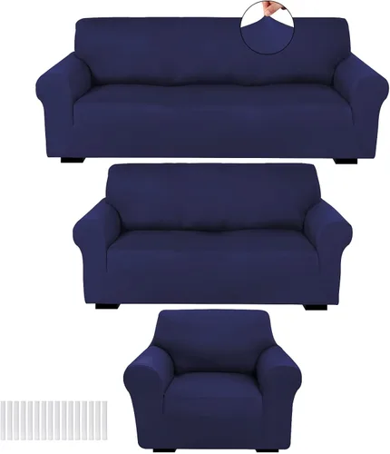 Miniatura 10 de Peryiter Juego de 3 Fundas para Sofá, Cubiertas de Muebles para Sofá, Loveseat, Sillón, Ajuste de Forma Elástico, Sin Arrugas, Protector de Muebles
