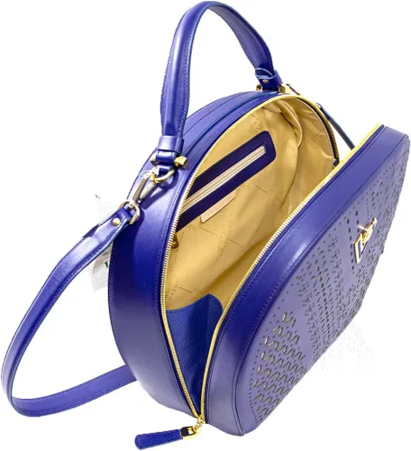 Miniatura 3 de Valentino Orlandi Bolso grande de diseñador italiano para mujer, bolso de boliche, asa superior, tanzanita, bordado, de piel auténtica, diseño