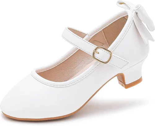 Dufannie Zapatos de vestir para niñas, zapatos de tacón bajo de princesa, zapatos planos con purpurina para bodas y fiestas