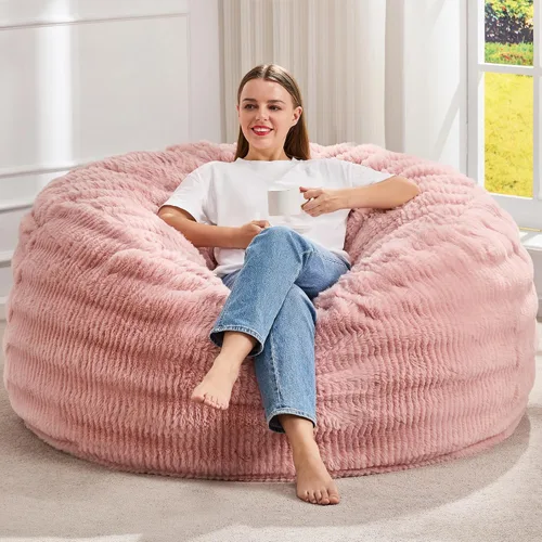 Miniatura 10 de Hobestluk Sillas de Puf para Adultos, Silla de Puf con Relleno, Bolsas Grandes con Funda de Felpa en Relieve, Sillas de Puf Gigantes para Adultos