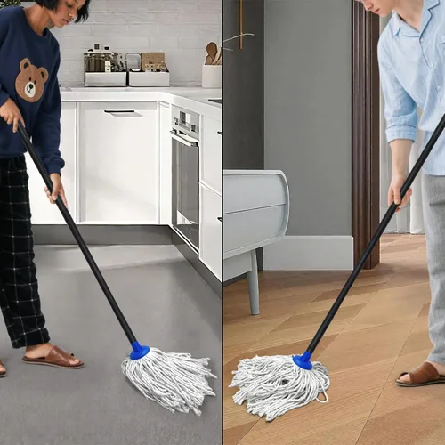 Miniatura 3 de Trapeador de interior para limpieza de suelos: mopas de algodón para limpieza de pisos, fregona regular para pisos, mopas simples de 49 pulgadas