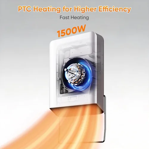 Miniatura 2 de Calentador eléctrico montado en la pared, calentador de espacio interior PTC de 1500 W con control remoto, termostato ajustable, calentador de pared