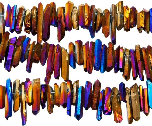 Miniatura 24 de TUMBEELLUWA Puntas de cristal de cuarzo para bisutería Cuentas de cristal de cuarzo con revestimiento de titanio pulidas o en bruto 15 pulgadas