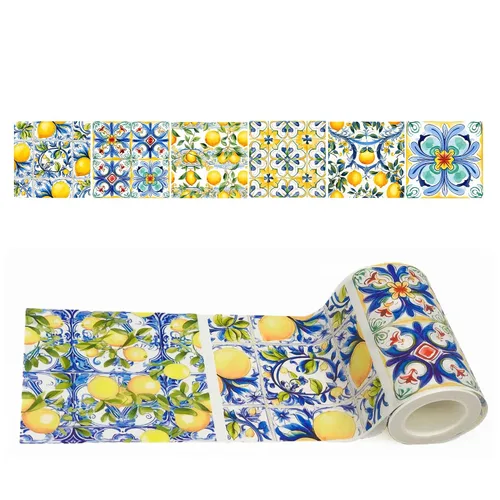Miniatura 10 de Serenity Fair Washi Tape - Patrón de azulejos mediterráneos, suministros extra anchos de 4 pulgadas para álbumes de recortes, diario, calcomanías