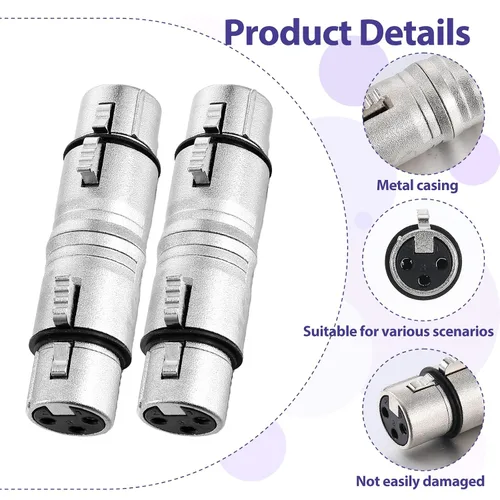 Miniatura 3 de Paquete de 2 adaptadores XLR hembra a hembra de 3 pines para micrófono cambiador de género XLR
