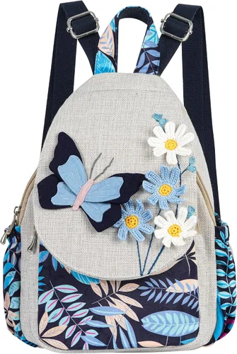 Miniatura 51 de HUANGGUOSHU Mochila de algodón tejida de algodón bohemio con bordado de lona estilo bohemio con múltiples bolsillos retro linda mochila cartera