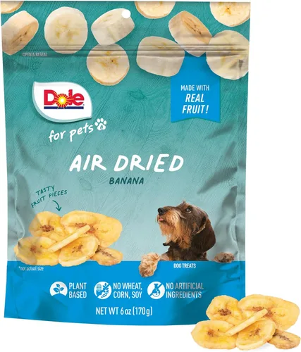 Dole Golosinas para perros de plátano secado al aire para mascotas, 6 onzas | Hecho con plátano real, un solo ingrediente, golosinas para perros de