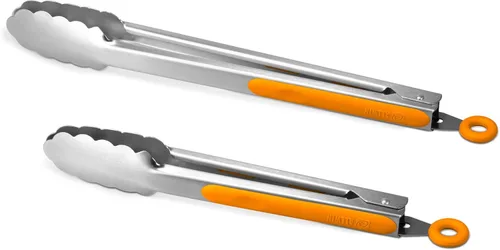 Miniatura 27 de Pinzas de cocina de acero inoxidable 304, juego de 2 pinzas resistentes de 9 y 12 pulgadas para asar a la parrilla, con bloqueo cepillado y agarre